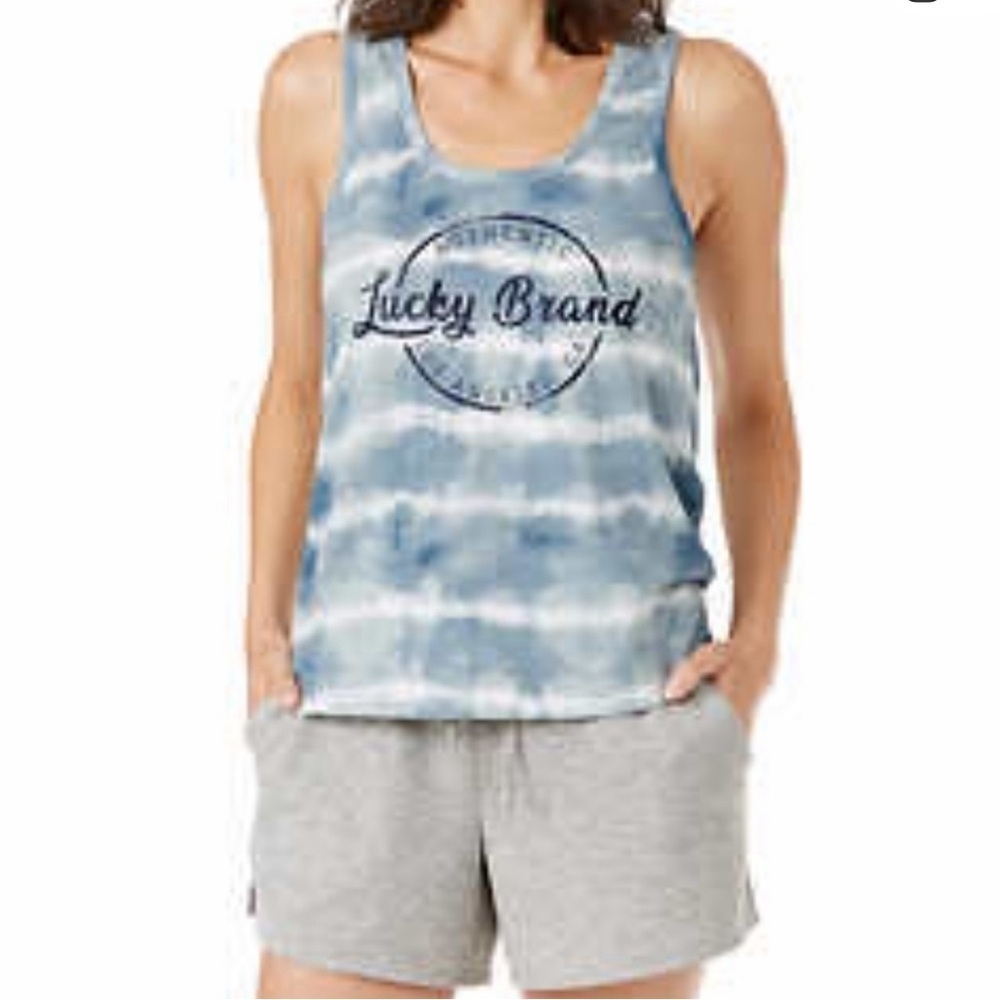 3/$15 Lucky Brand Blue and White tiedye Tank Top Large